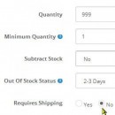 Require Shipping No, Subtract Stock No, Quantity 999